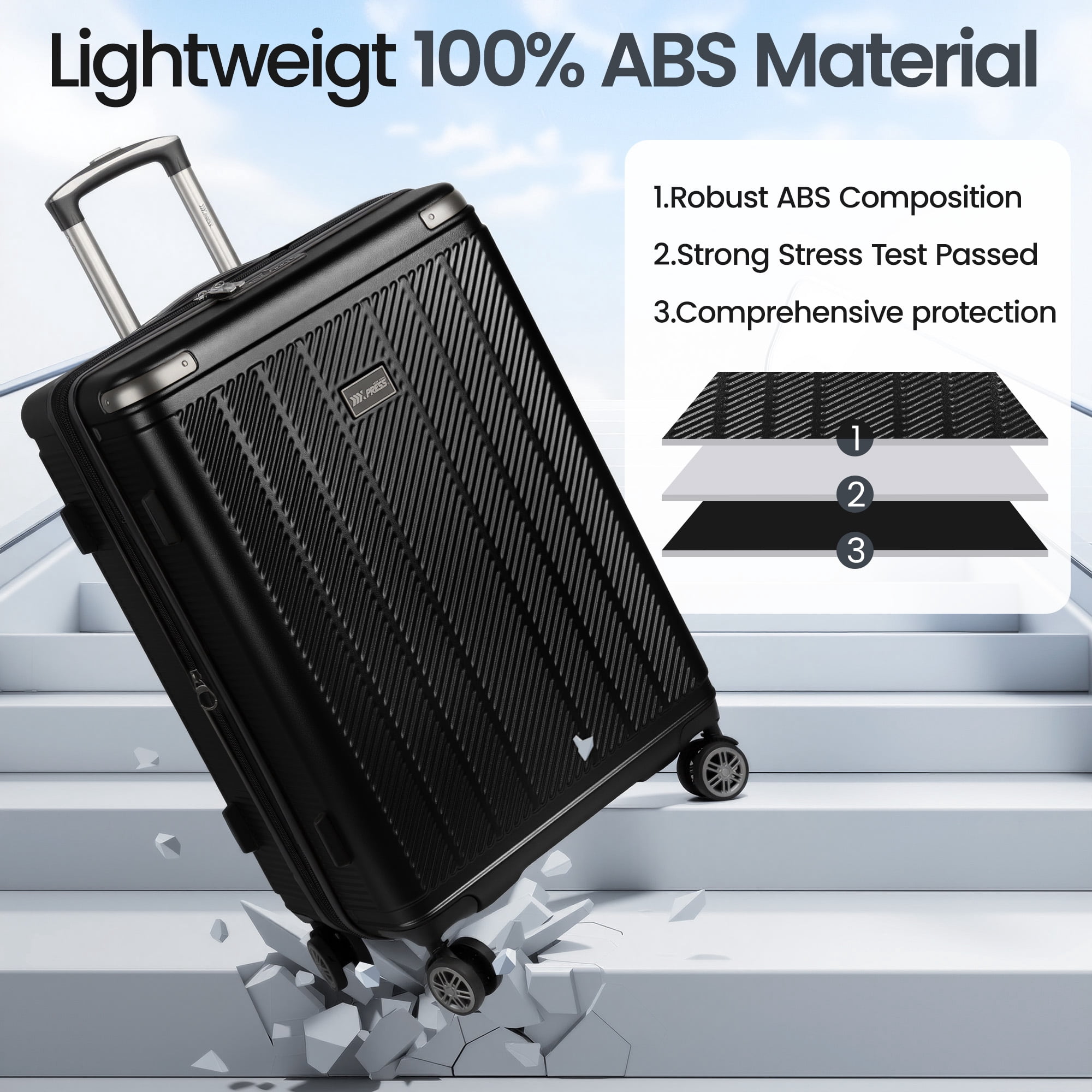 New York Xpress 3-Piece Hardside Luggage Set, Expandable Suitcases with TSA Lock, 20"/26"/30" Carry-on & Checked, Black - WD577