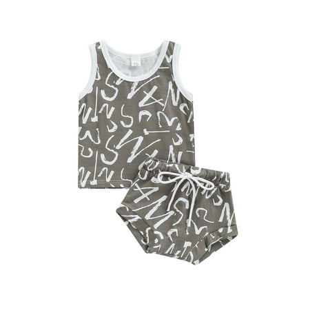 

Frobukio Baby Tanks Tops Shorts Chic Print Casual Vest Elastic Waist Shorts Summer 2PCS Cooling