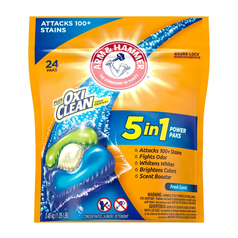 ARM & HAMMER plus OxiClean 5in1 Power Paks, 24 Count (Packaging may
