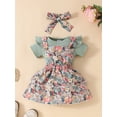 thumbnail image 3 of vera natura Baby Girls Summer Outfit Ribbed Short Sleeves Rompers and Floral Suspender Skirt Headband 3 Piece Clothes Set, 3 of 9