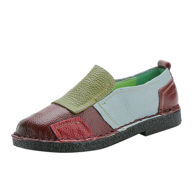 Dsscvnef Chaussures Décontractées pour Femmes Mode Bloc de Couleur Cuir Bas Confortables Espadrilles Plates pour Dames