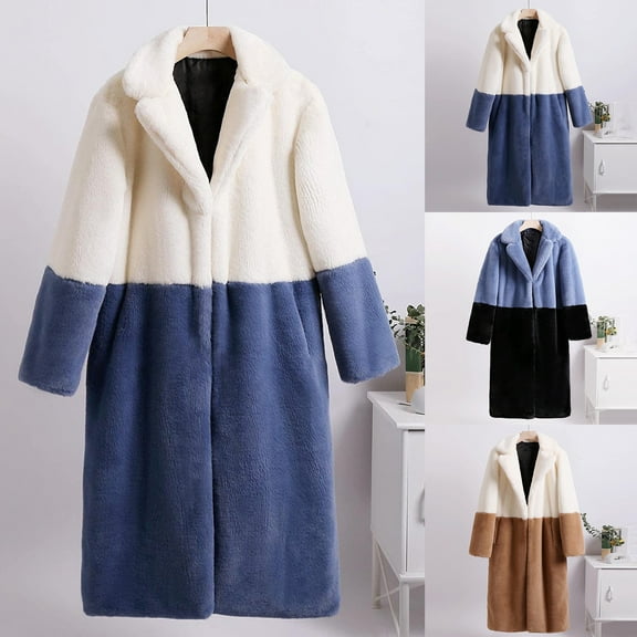 Winter Warm Coats for Women, Ladies Coats Faux Coat Furry Faux Jacket Long Sleeve Outerwear, Christmas Gifts for Women Blue L