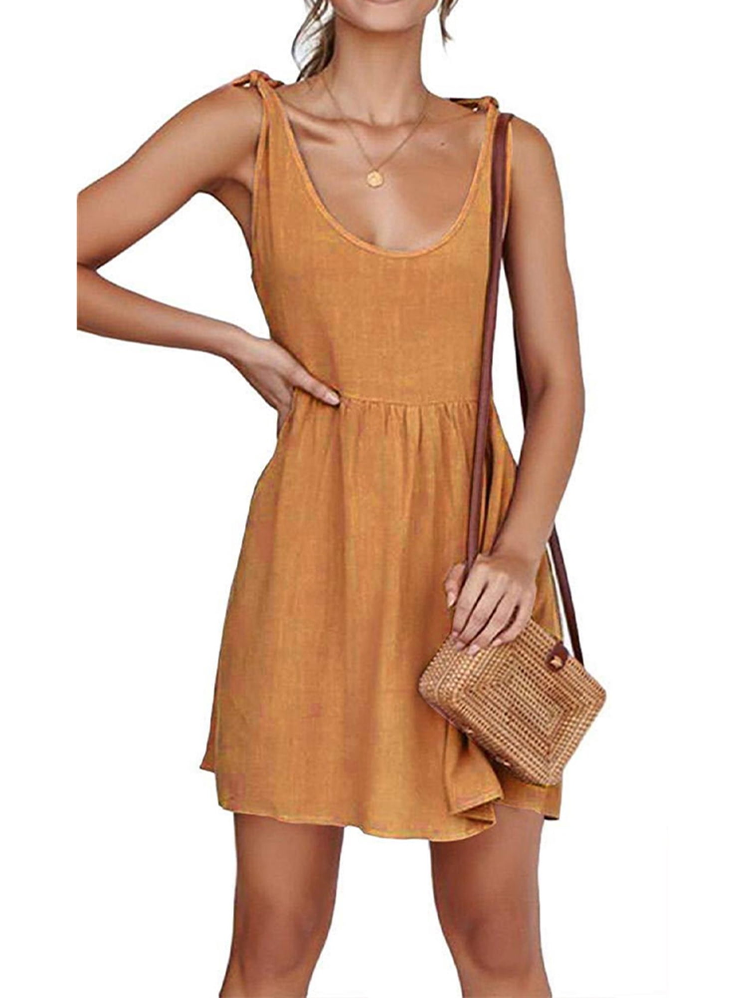 Pfysire Womens Plain A-Line Tank Dress 