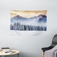thumbnail image 1 of Winter Tapestry, Fantastic Landscape Photography Snowy Mountains Pine Trees Foggy Weather, Wall Hanging for Bedroom Living Room Dorm Decor, 60W X 40L Inches, Caramel White Black, by Ambesonne, 1 of 2