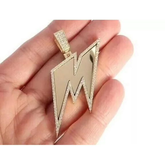 2Ct Round Real Moissanite Men's Initial M Pendant 14K Yellow Gold Silver Plated