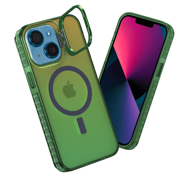 Funda Case Carcasa Tornasol Color Verde Con Soporte Premium Para iPhone 15 Compatible Con Magsafe.