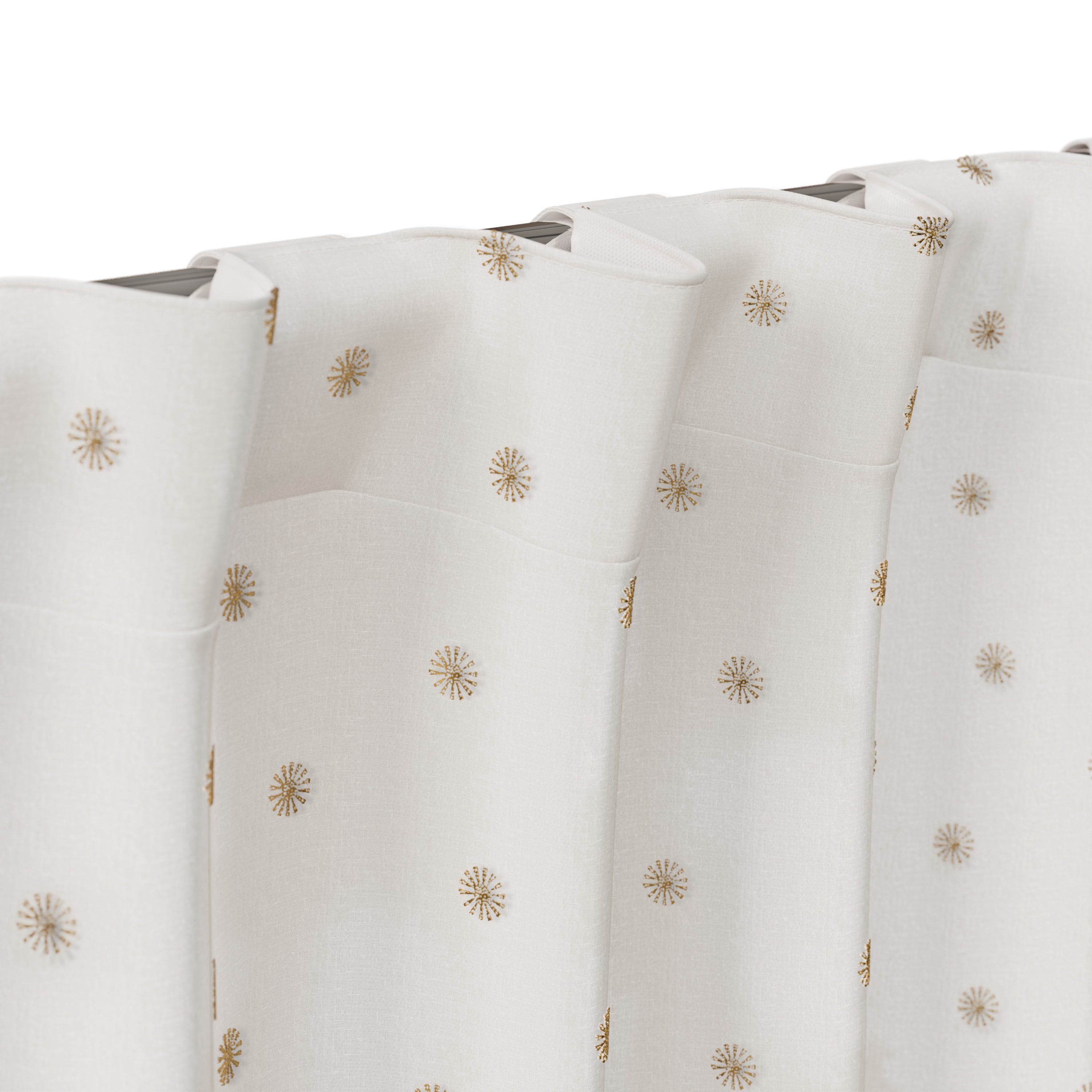 Mainstays Kids White and Metallic Gold Sun Sheer Overlay Blackout Rod Pocket with Back Tabs Single Curtain Panel, 38" W x 84" L