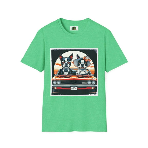 Funny Boston Terrier Unisex T-Shirt - Wacky Married Couple In Car Design