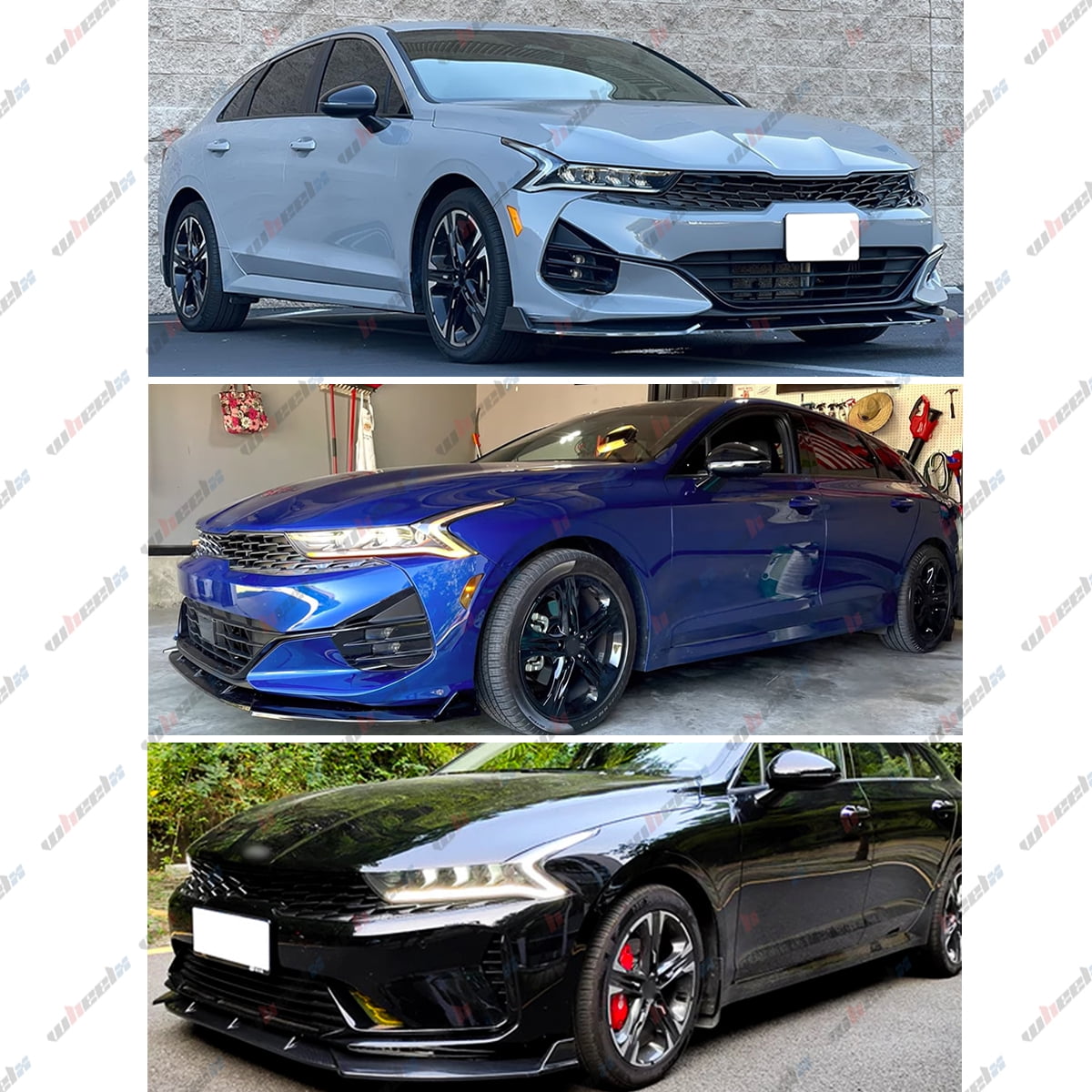 WheelX 3Pcs Front Bumper Lip Compatible with 2021-2025 Kia K5 (Glossy Black), Air Dam Fits for EX LX LXS GT-Line, Lower Chin Splitter Spoiler Protection Body Kit