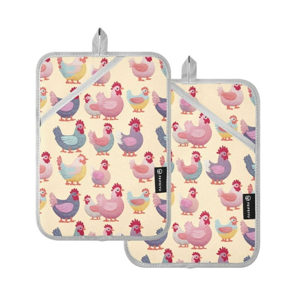 Cute Chicken Print Oven Mitts Pot Holders 2 pcs Heat Resistant for Kitchen Baking Grilling