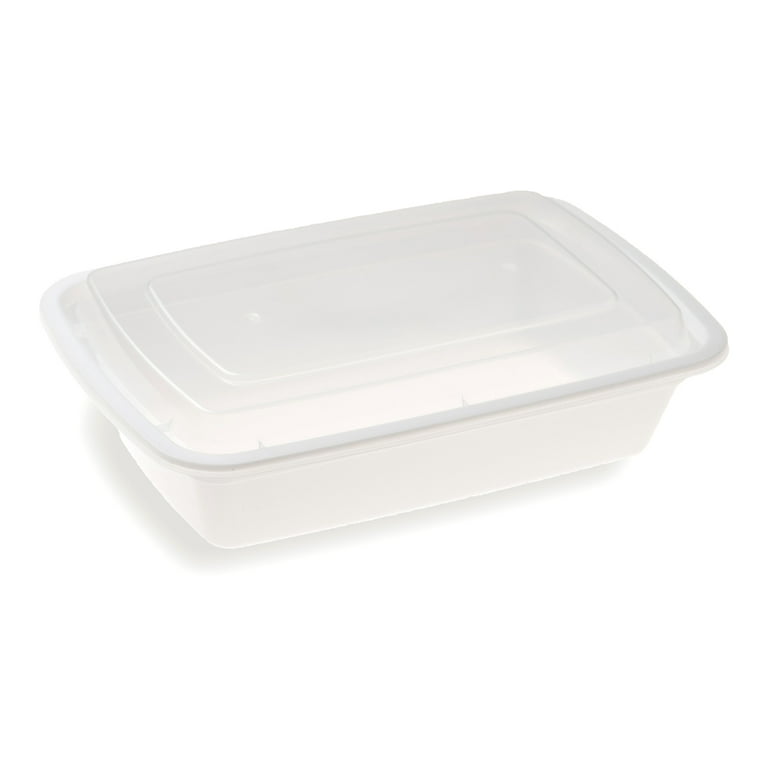 Asporto 16 Ounce to Go Boxes, 100 Microwavable Round Soup Containers - Clear Plastic Lids Included, Do Not Contain BPA, White Plastic Catering Food Co