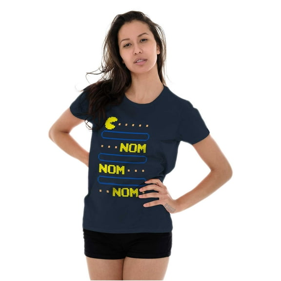 PACMAN Nom Nom Hungry Foodie Gamer Women's T Shirt Ladies Tee Brisco Brands S