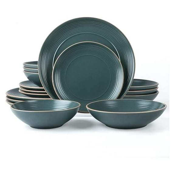 RINGAR 16pc Stoneware Dinnerware Set for 4, Speckle Matte Green - Dinner Plates, Bowls, & Pasta Bowls