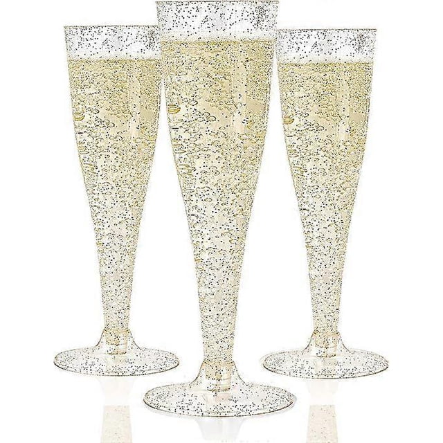 30 Pack Plastic Champagne Flutes Disposable 4.5 Oz Gold Glitter Plastic Champagne Glasses Perfect for Wedding,Thanksgiving Day, Christmas