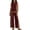 Wine, variant on 2 Piece Sets for Women Color Block Linen Lounge Sets Sleeveless Top Wide Leg Pants Matching Casual Travel Outfit, M