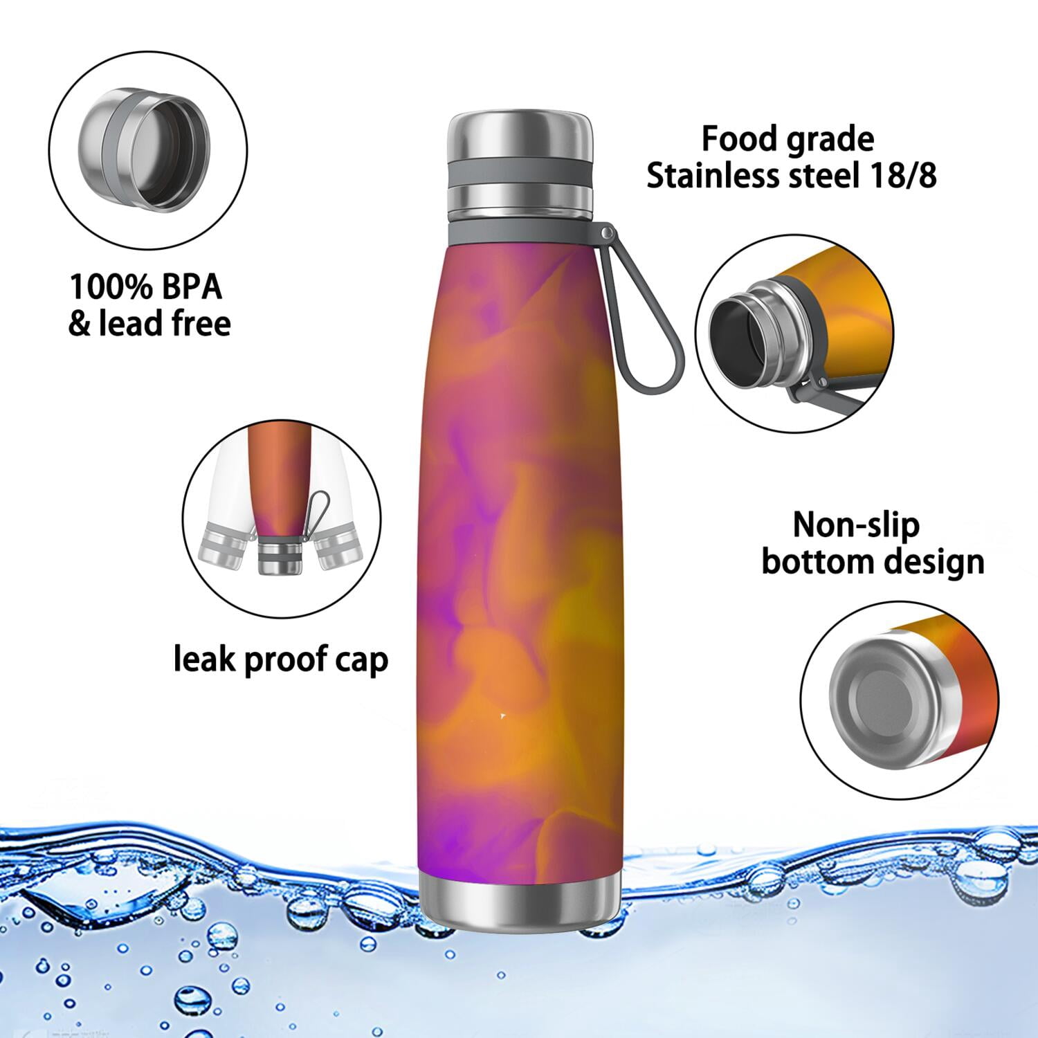 29oz Insulated Water Bottle with Tea Infuser, Stainless Steel Travel Mug, Fluid Smoke Aurora Art Style