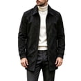 thumbnail image 2 of WIZUTIZ Men's Suede Mid Length Trench Coat Full Zip Stand Collar Jacket with Pockets Fall Winter Fashion Outerwear, 2 of 8