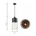 thumbnail image 5 of Lámpara colgante de estilo industrial para bar, marco de hierro redondeado, pantalla de vidrio transparente con compatibilidad con bombillas de filamento E26 y efecto de iluminación único, 5 of 5