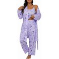 thumbnail image 5 of ZANKLEY Womens Pajamas Set 3 Piece Floral Butterfly Print Cami Top Long Pants Robe Sleepwear Loungewear Comfort, 5 of 9