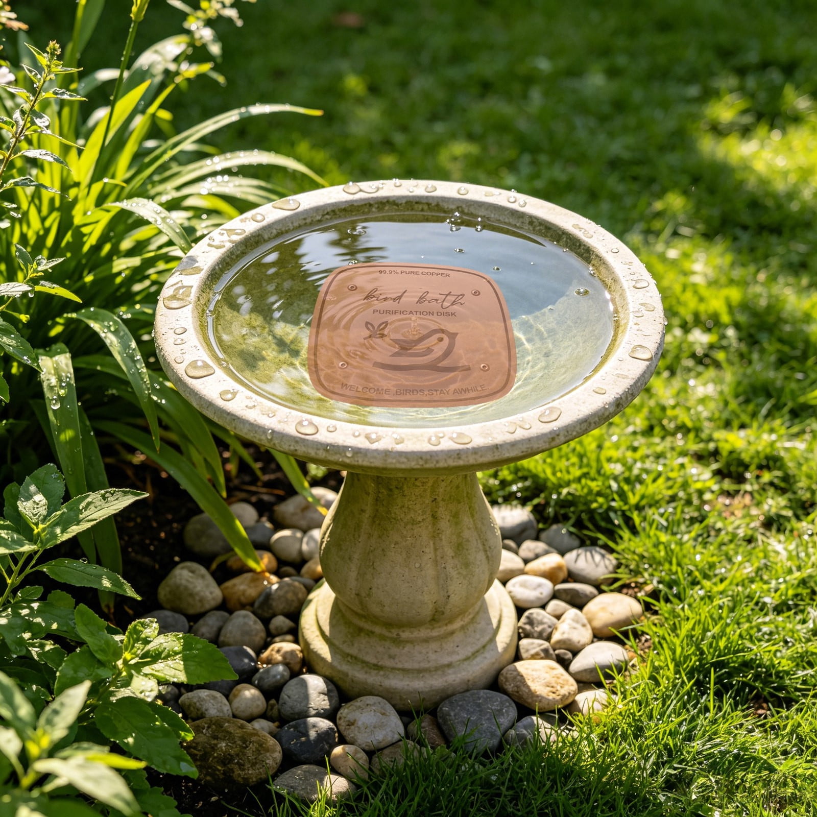 UJMNHYGT Bird Bath Copper Disk, Reinforced Pure Copper Disk for Physical Safe Clean Water All-Season, Universal Fit for Outdoor Birdbaths Bowl with Point Support Bird Bath Solar