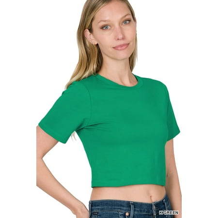 

Zenana Women s Short Sleeve Round Neck Cropped Tee Shirts Top (S-XL)