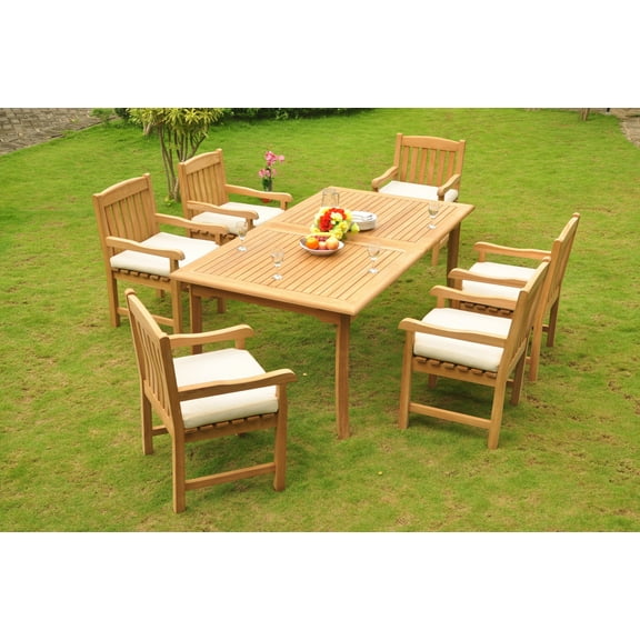 Grade-A Teak Dining Set: 6 Seater 7 Pc: 83" Rectangle Table And 6 Devon Arm Chairs Outdoor Patio WholesaleTeak #WMDSWVm