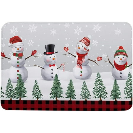 

Merry Christmas Door Mat Anti-Skid Welcome Mat Absorbent Floor Mat Front Doormat for Kitchen Bathroom Entryway Patio High Traffic Areas Happy Snowman Snowflakes Grey Background 24x16 Inch