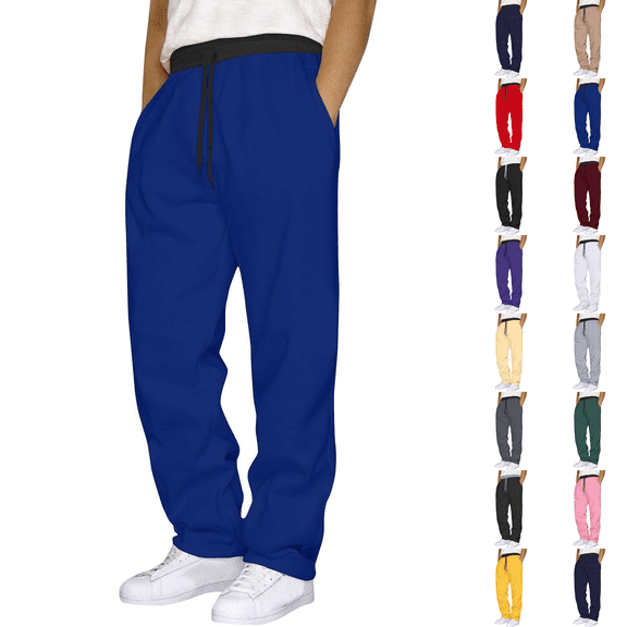 Baggy Sweatpants Mens Open Bottom Wide Leg Drawstring Waist Straight Sweat Pant 2026 Casual Workout Gym Athletic Trousers with Pockets Royal Blue S