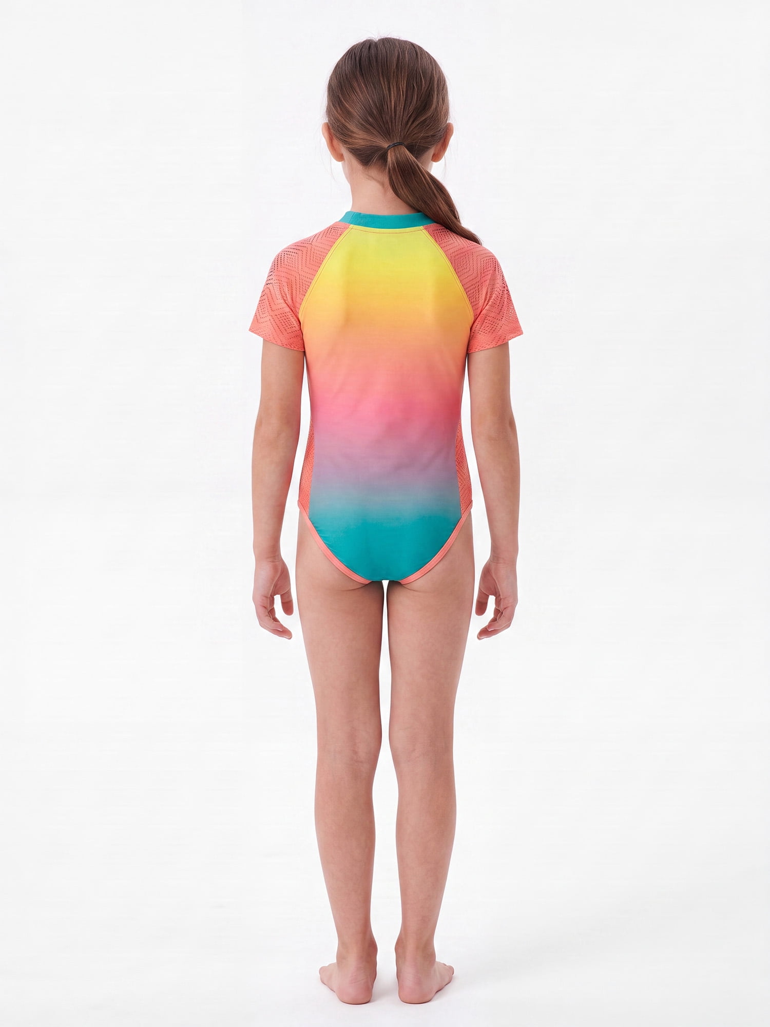 Ocean Gear Girls One Piece Zip Short Sleeve Swim Suit, Sizes 4-18