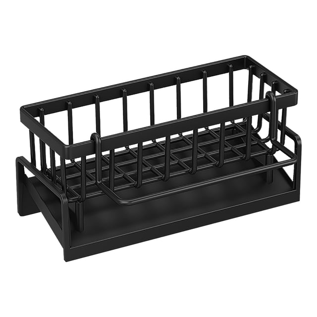 4 Pcs Steel Sponge Holder with Drip Tray - Multi-Functional Kitchen Sink Organizer for Sponges Dishcloths Soap Storage - Space Saving Rust Proof Countertop Rack - Durable Steel Charcoal Design for Mo