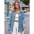 thumbnail image 2 of Womens Casual Collared Blouse Loose Fit Long Sleeve Button Down Seersucker Shirt Tops Blue S, 2 of 7