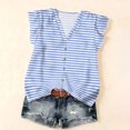 thumbnail image 5 of WULMLEO Women's Casual Striped Top V-Neck Button Down Lightweight Summer Blouse Light Blue M, 5 of 6