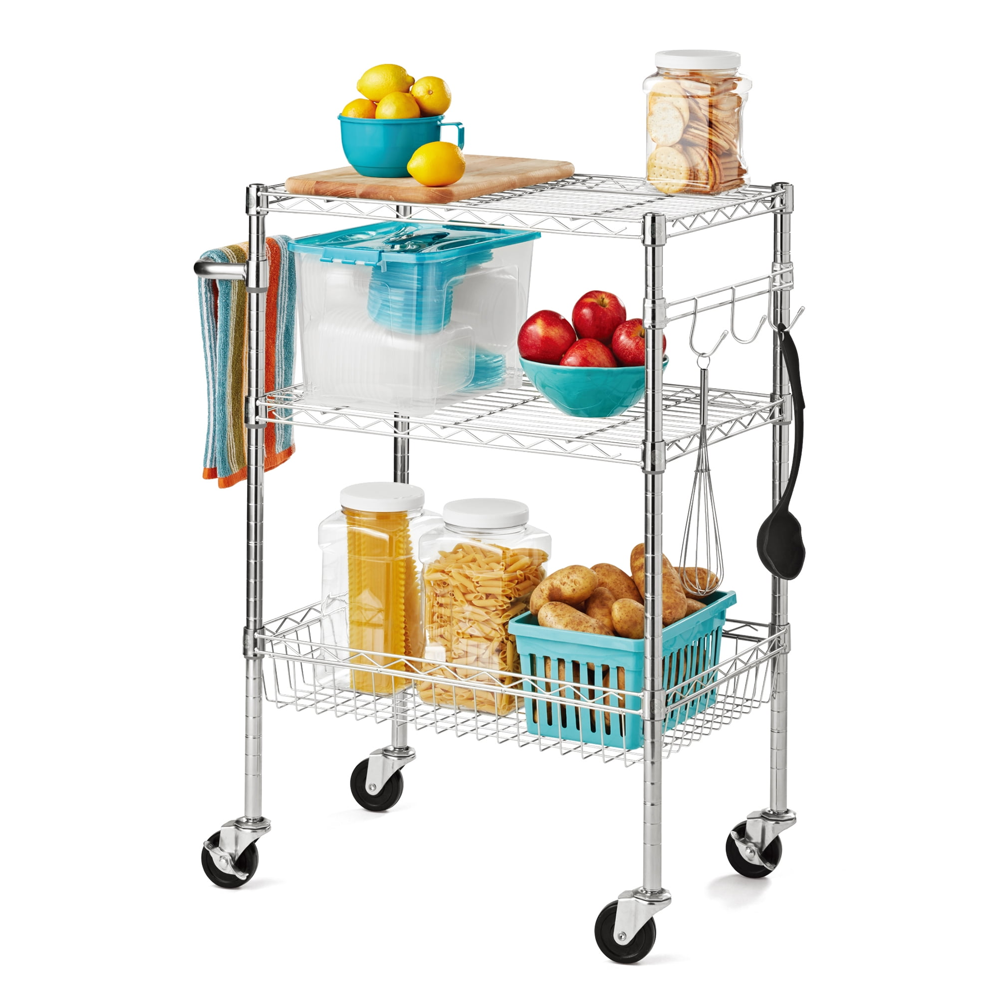 Hyper Tough 3-Tier Multipurpose Rolling Cart, Chrome Color, 495 lb Load Capacity