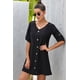 thumbnail image 2 of ABPHQTO Vestido de mujer negro con escote en V y botones en la parte delantera con lengüeta enrollable, 2 of 5