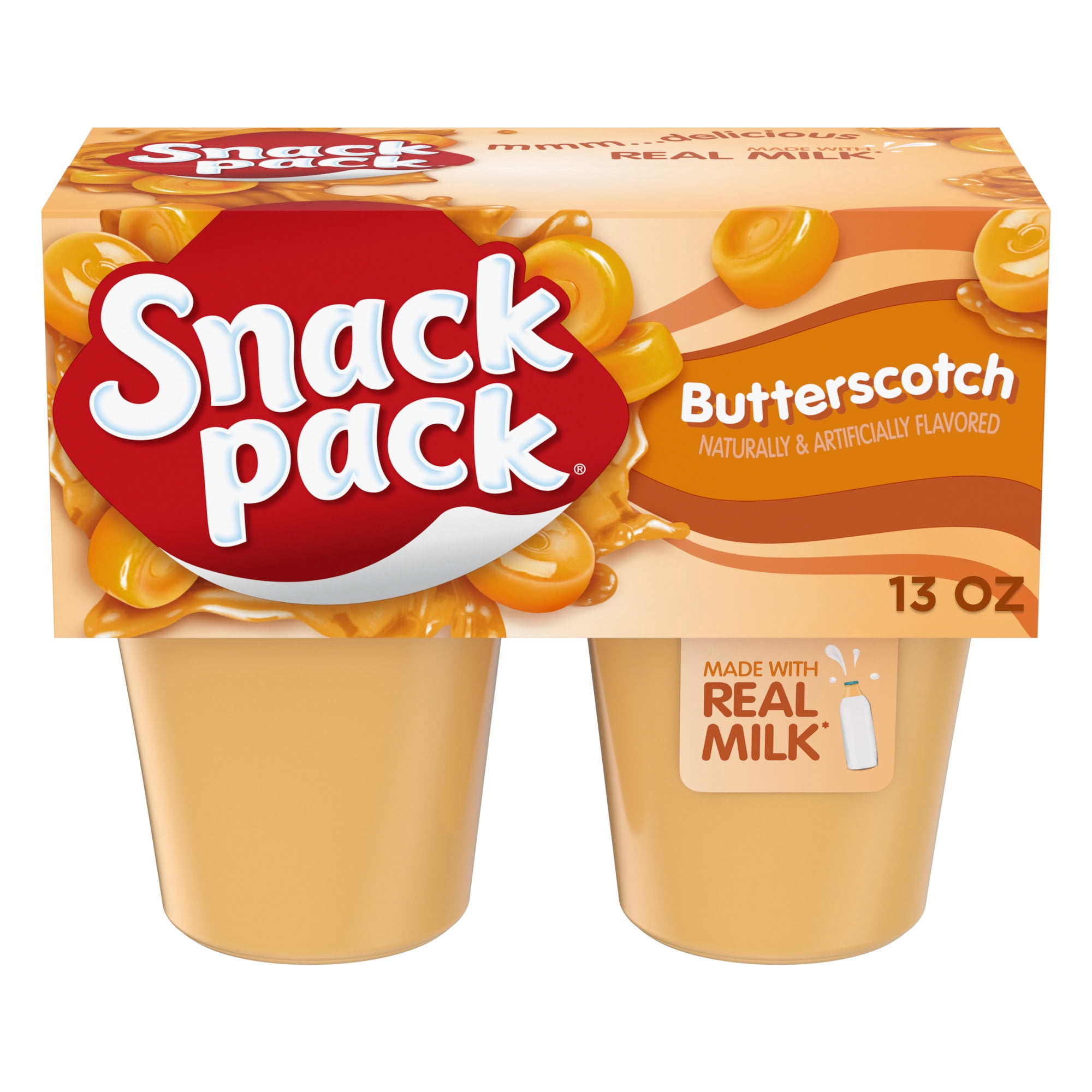Snack Pack Butterscotch Pudding, Lunchbox Snacks, 3.25 oz Pudding Cups, 4 Count