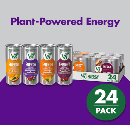 V8 +Energy Black Cherry and Pomegranate Blueberry Juice Energy Drinks, 8 fl oz Can (24 Pack)