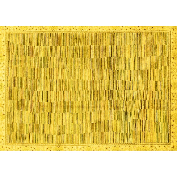 Ahgly Company Machine Washable Indoor Rectangle Abstract Yellow Modern Area Rugs, 7' x 9'