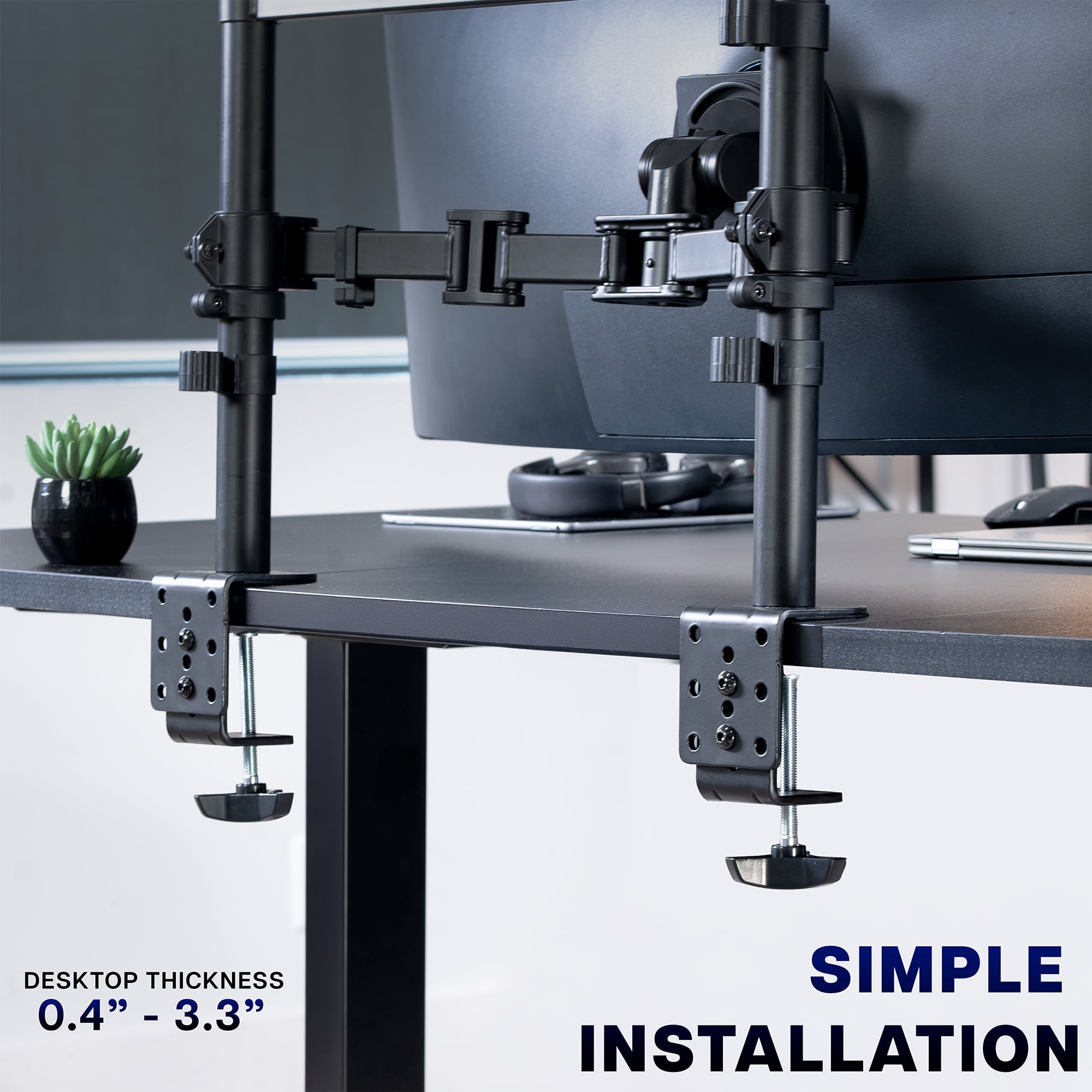 VIVO Dual Ultrawide Stacked Monitor Desk Mount, 2 Poles, 2 Screens up to 57"