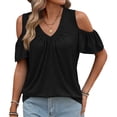 thumbnail image 3 of Ihhxva Women Oversized Tops Loose Fit Summer Cold Shoulder Blouse V-Neck Flutter Sleeve Top Casual Flowy Tunic Blouson Cotton Lightweight S-2XL, 3 of 9
