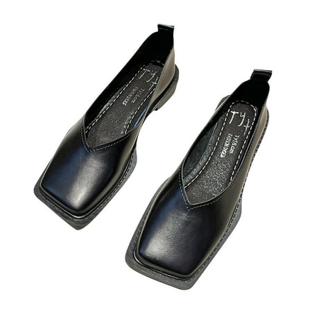 

CHOII Clearance Mary Small Leather Shoes Retro Square Toe Low Heel Loafers Comfortable Slip-on Sandals for Women Wedge Casual Shoes for Ladies Black/7.5