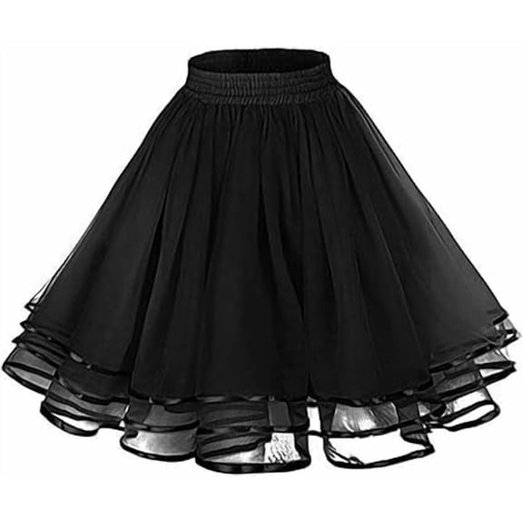 Black Tulle Crinoline Underskirt - 50s Style Puffy Petticoat Tutu Skirt for Dresses & Special Occasions