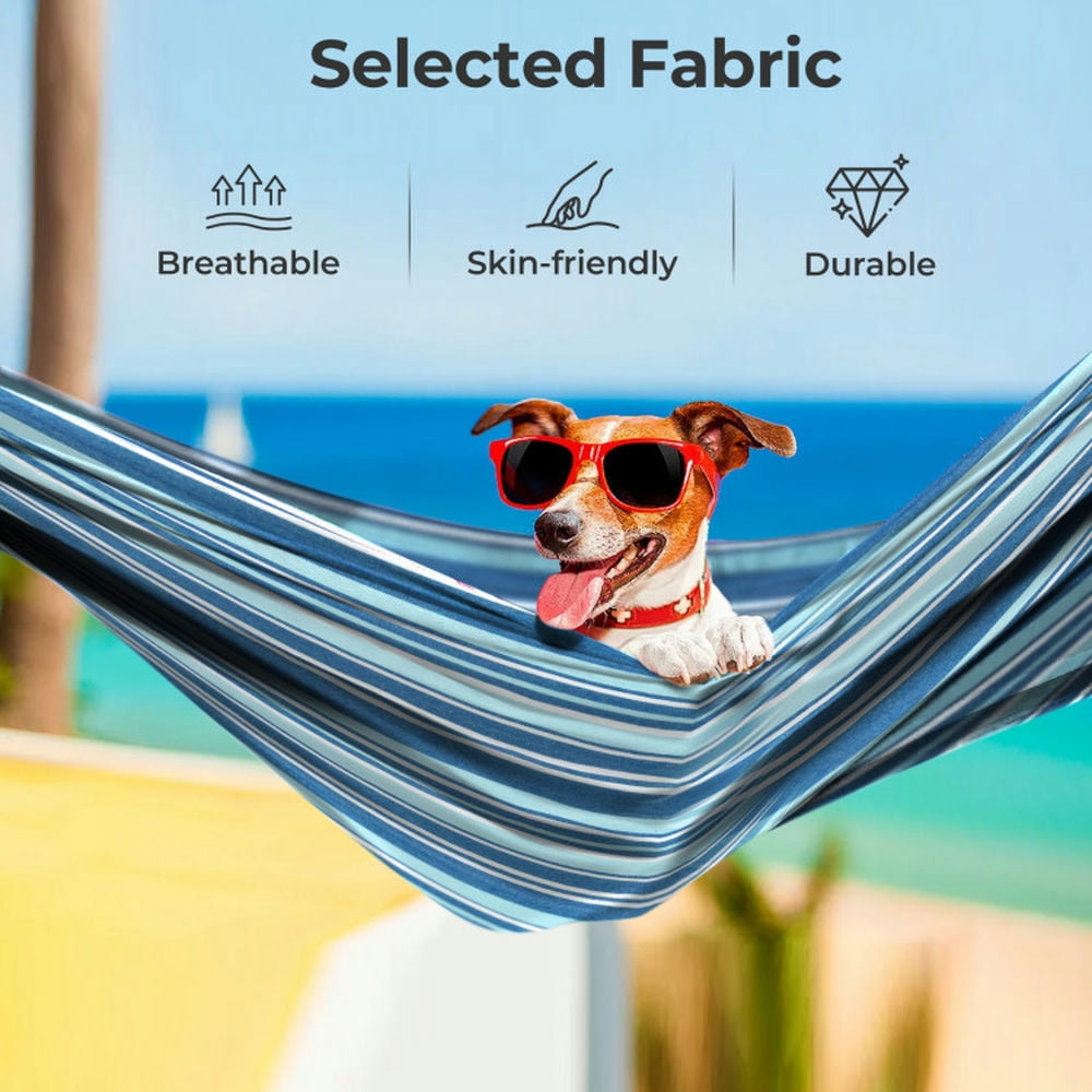 Spaco Portable 2-Person Double Hammock Set with 6-Level Adjustable Height, Hammock Set with Stand and Carrying Cases for Indoor and Outdoor, Blue