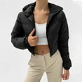 thumbnail image 4 of Uooqdmx Cropped Jacket Winter Coats for Women Short Simple Solid Color Hooded Stuffed Cotton Jacket Wear Trench Coat Women Black L, 4 of 8