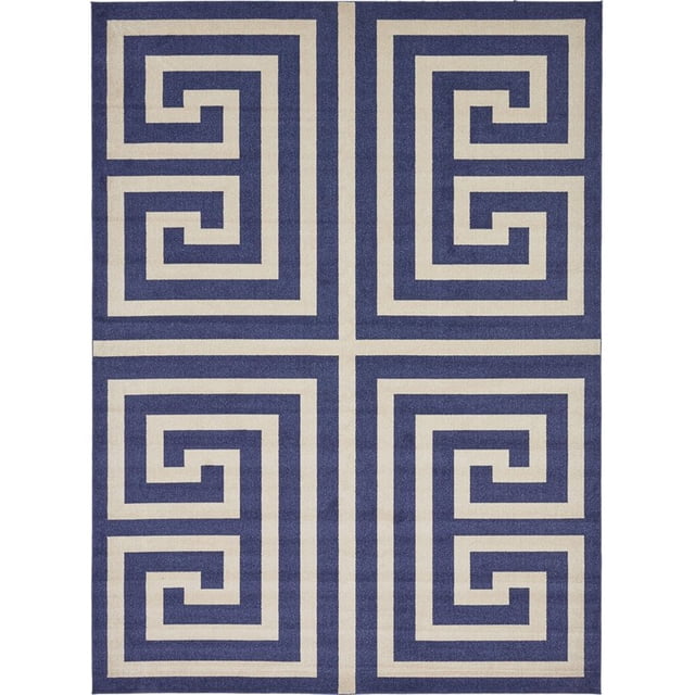 Unique Loom Tapis Design de Bordure Athens 10' x 13' Rectangulaire Bleu Marine/beige