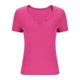 thumbnail image 5 of Goodtrade8 Summer Tops for Women 2025 Hot Pink Short Sleeve Casual Crew Neck Solid Color Womens Shirts, 5 of 5