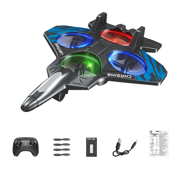 Avión de combate de espuma con control remoto, juguete para exteriores, fácil de volar, 6 canales batería simple azul