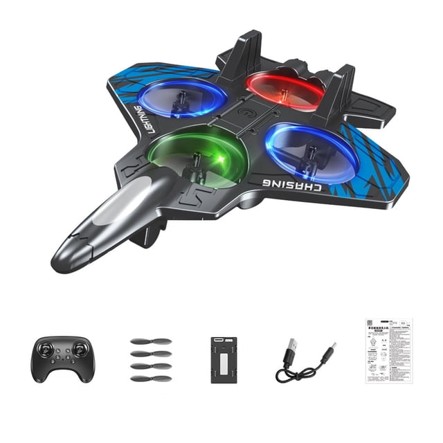 Avión de combate de espuma con control remoto, juguete para exteriores, fácil de volar, 6 canales batería simple azul