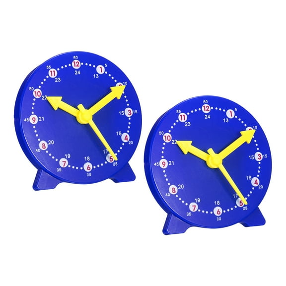 Uxcell 4 inch Teaching Clock Tell Time Analog Demonstration Clock 24 Hour 3 Pointers Geared, Blue 2 Pack