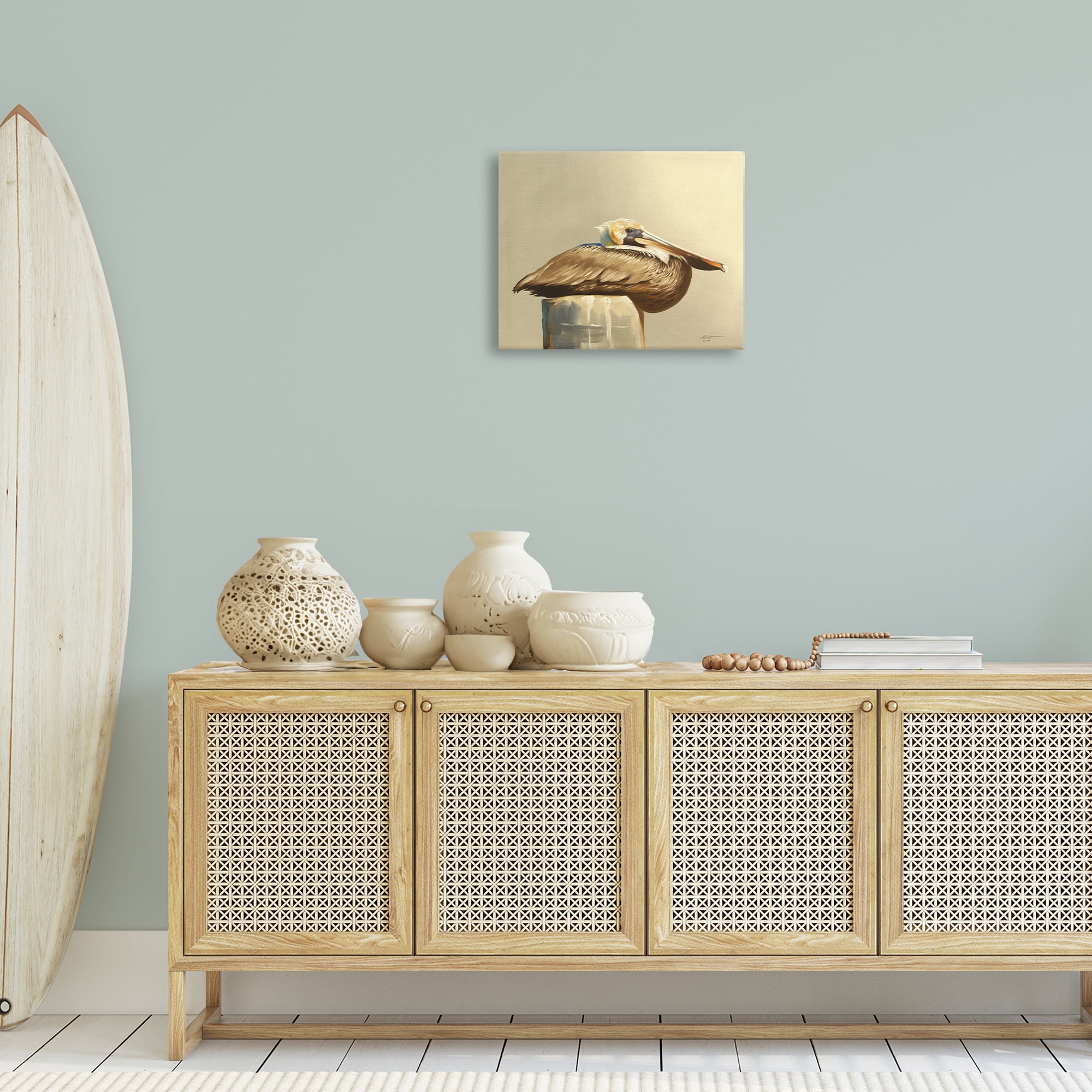Stupell Industries Pelican Resting on Dock Animals & Insects Painting Gallery Wrapped Canvas Art Print Wall Art, 20 x 16