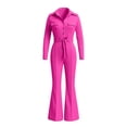 thumbnail image 3 of Edvintorg Women Jumpsuit Lapel Cargo Pocket Button Down Romper Long Sleeve Jumpsuits with Flare Pant Womens Clothing S-XL Hot Pink, 3 of 5